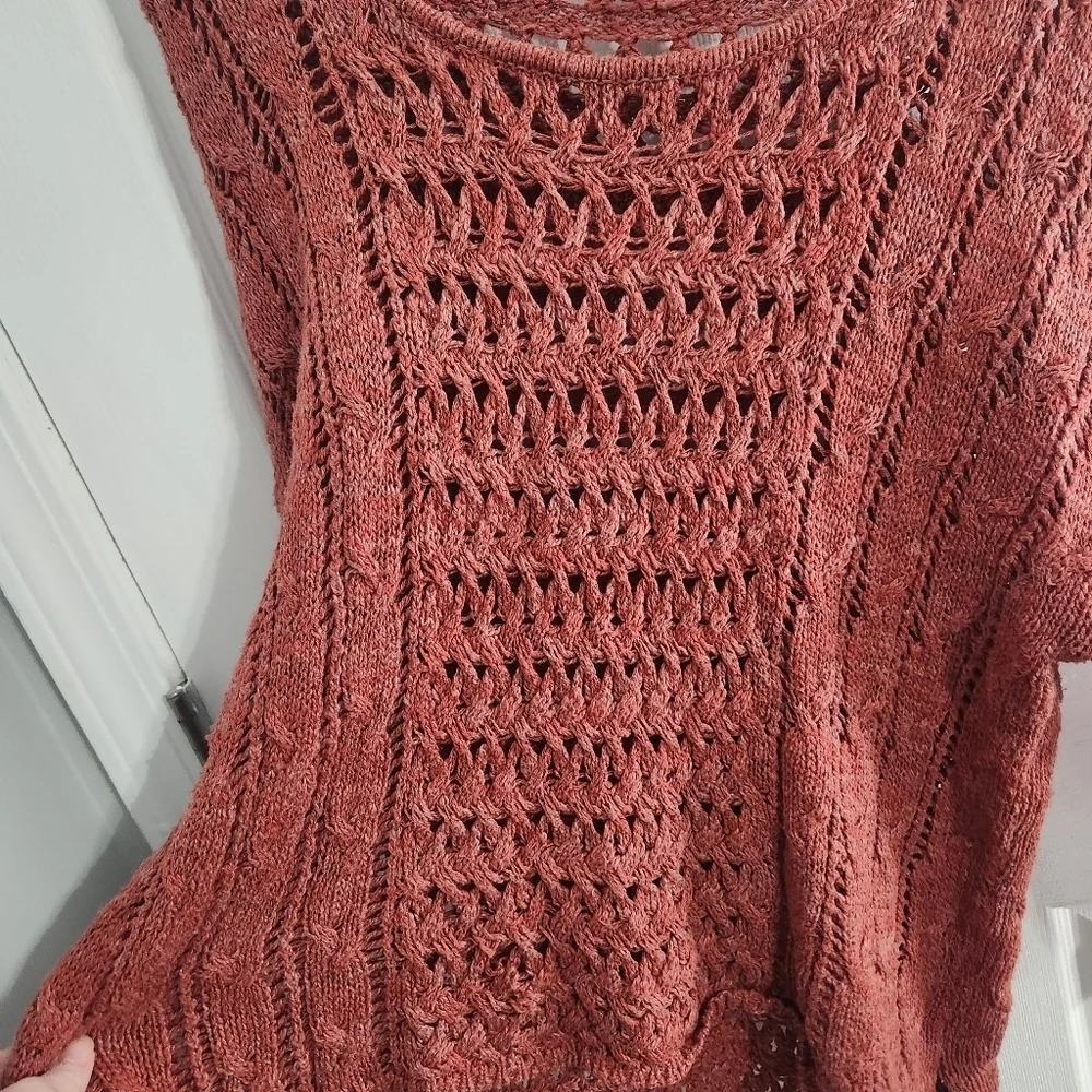 Vintage American Eagle open knit burnt orange sweater 90s y2k cotton stretch LG
